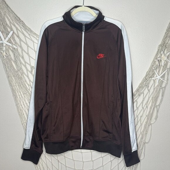 Vintage NIKE Track Warm Up Jacket Full Zip Brown With Trim Silver Tag Y2K L - Picture 8 of 8